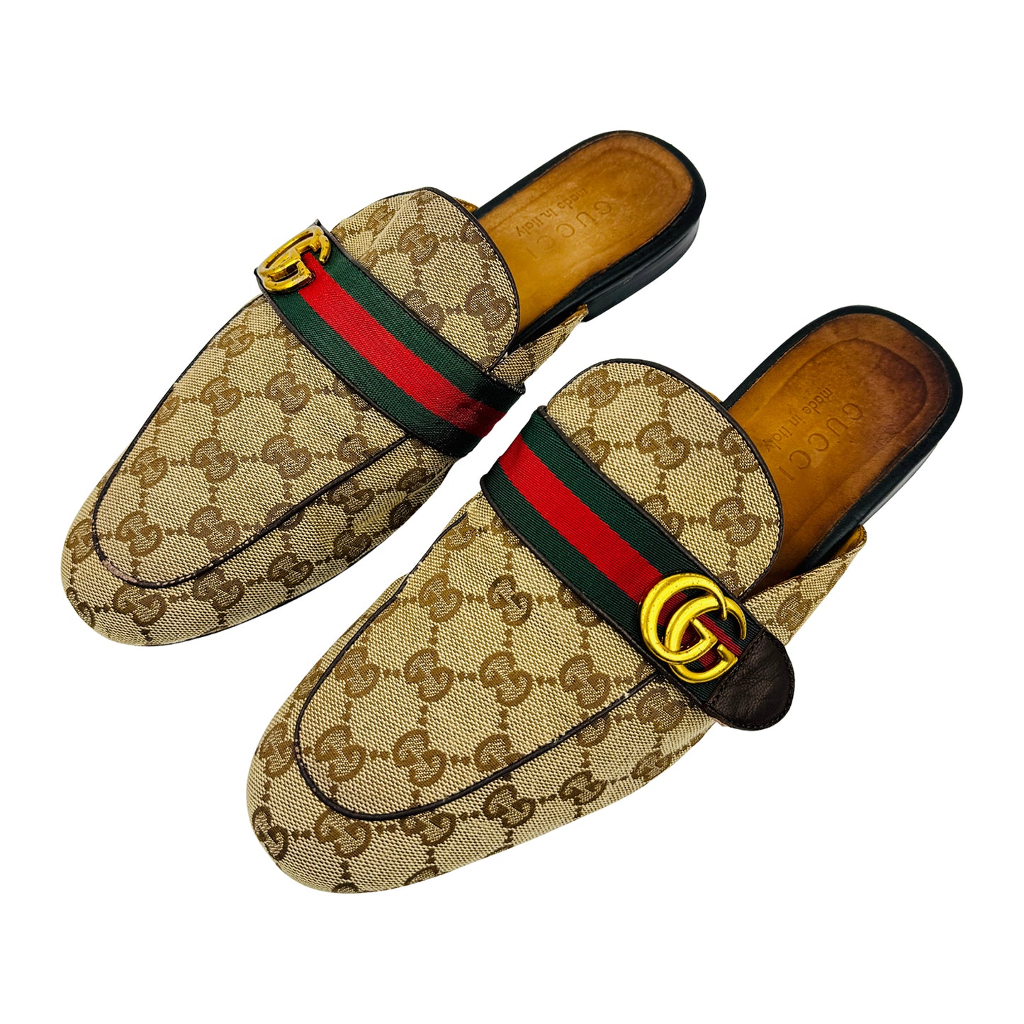 Gucci Princetown Beige GG Canvas Mules (Size 42)