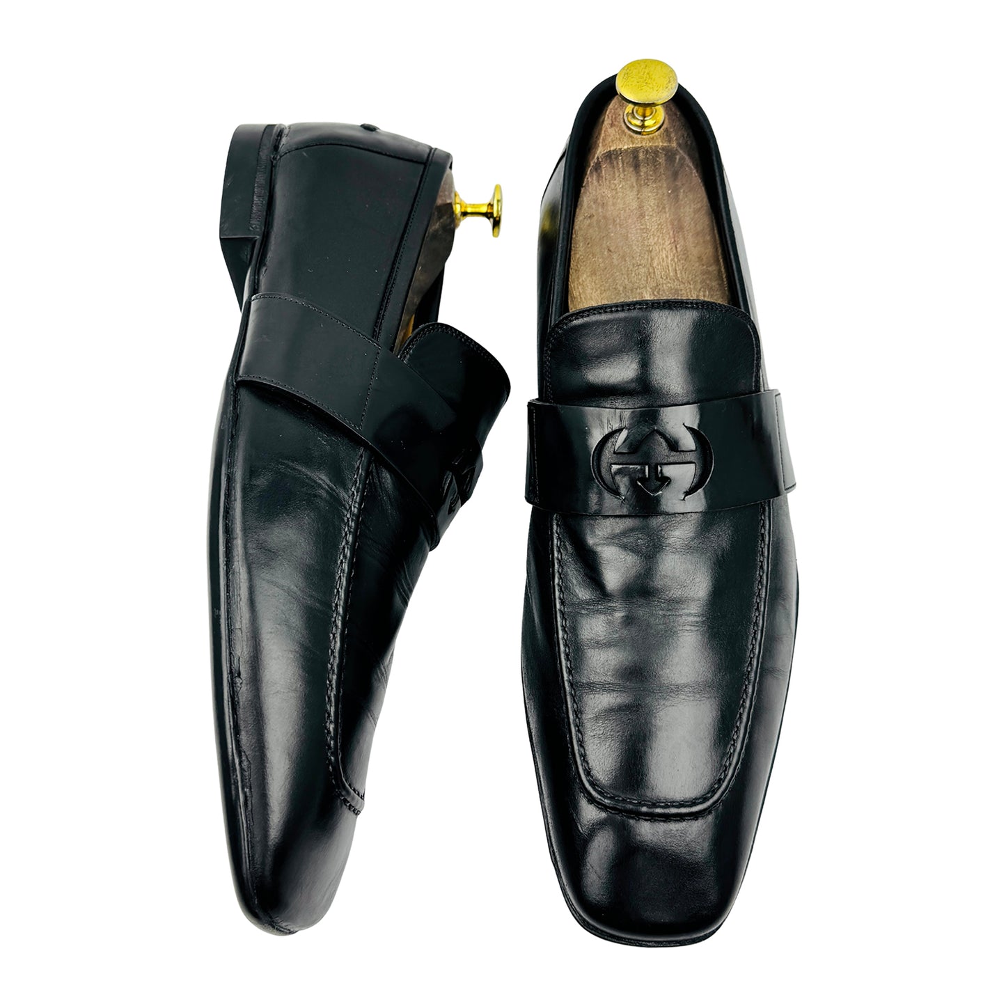 Gucci Black Interlocking G Leather Loafers (Size 42.5)