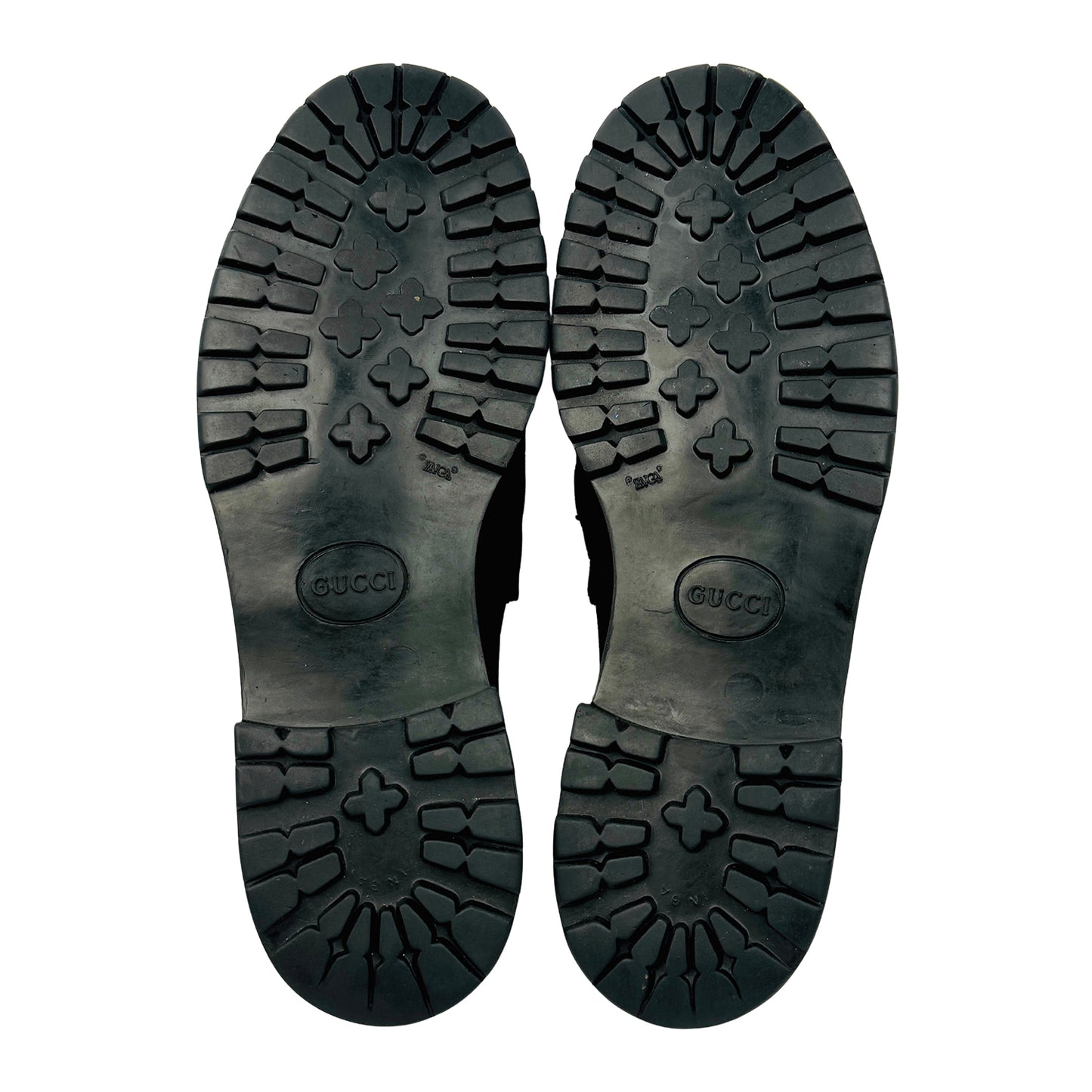 Gucci Horsebit Black Suede Lug Sole Loafers (Size 44/44.5)