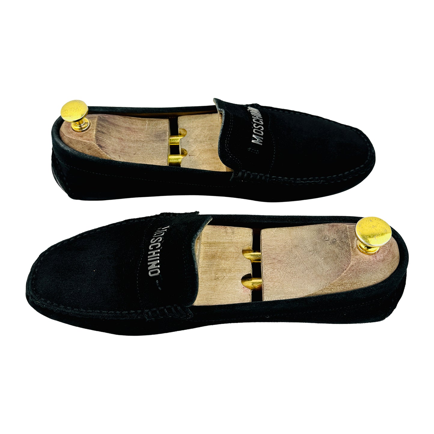 Moschino Men's Logo Detail Black Suede Loafers (Size 42/42.5)
