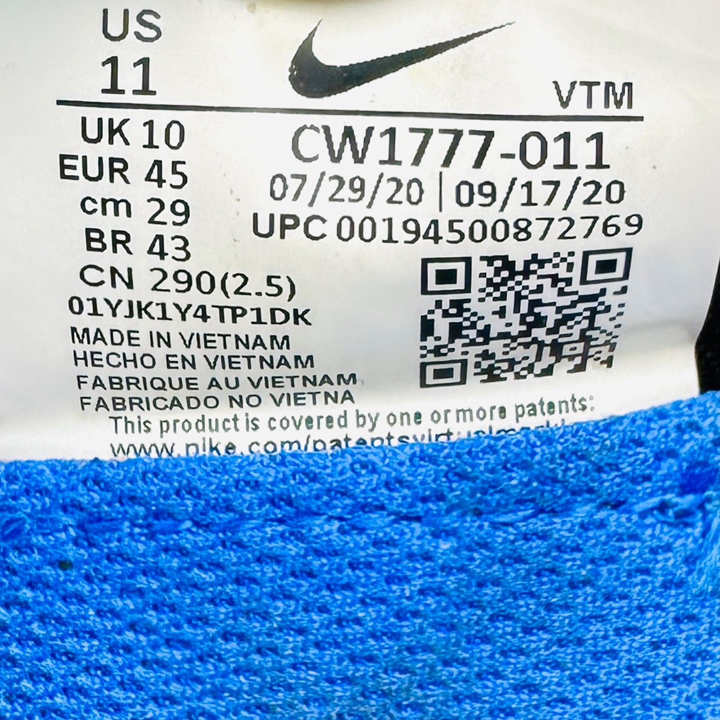 Nike Men's React Miler 'Black Cyber Blue' Shoes (Size 45) - CW1777-011