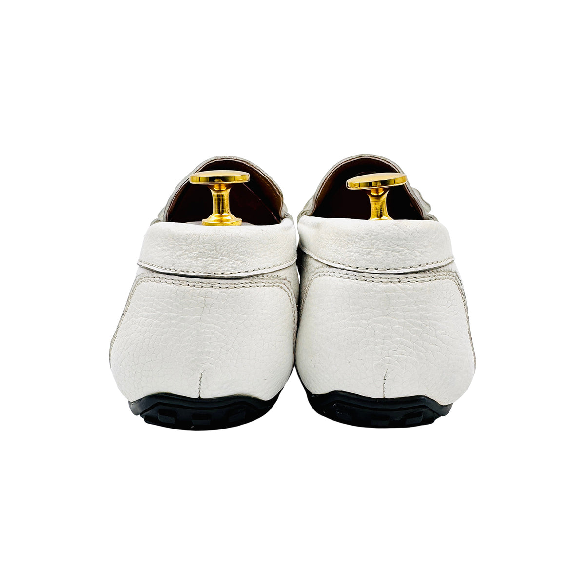 Balmain White Pebbled Leather Driving Loafers (Size 44)