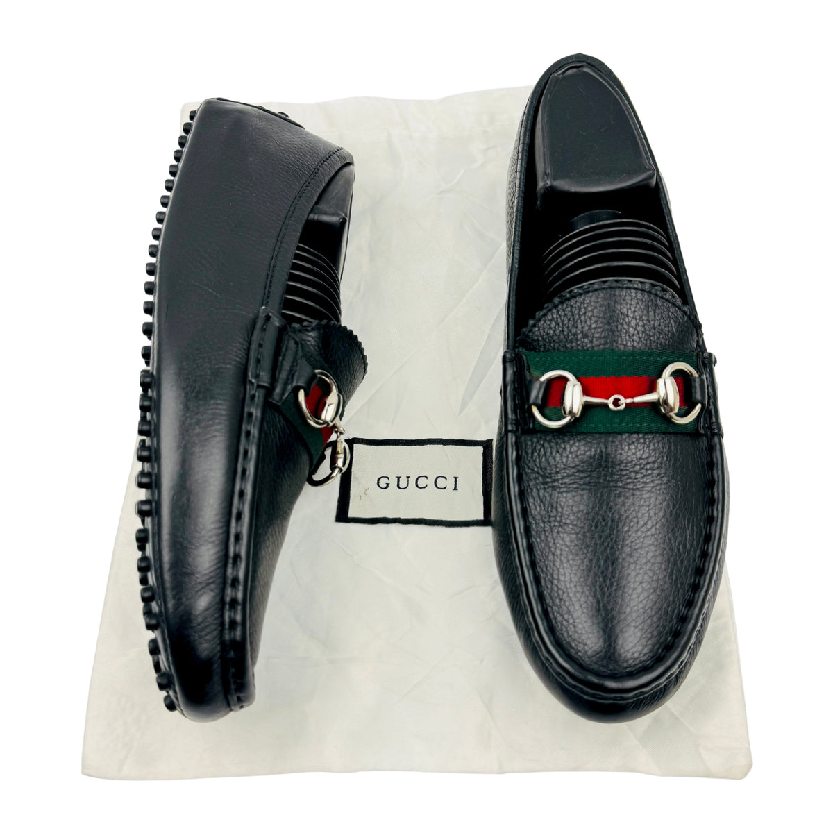 Gucci Black Leather Web Stripe Loafers (Size 40/40.5) - 624698 1XH10 1066