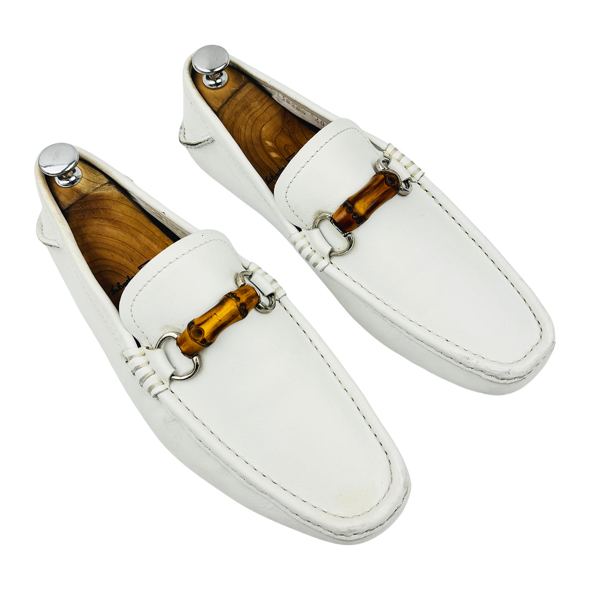 Gucci Bamboo Horsebit White Leather Driving Loafers (Size 40.5)