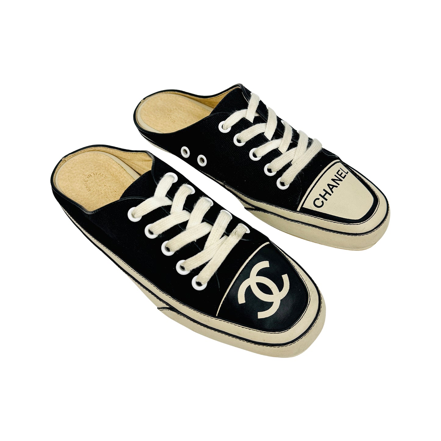 Chanel 'Black Off-White' Italian Mule Slides (Size 38) - 5068-2