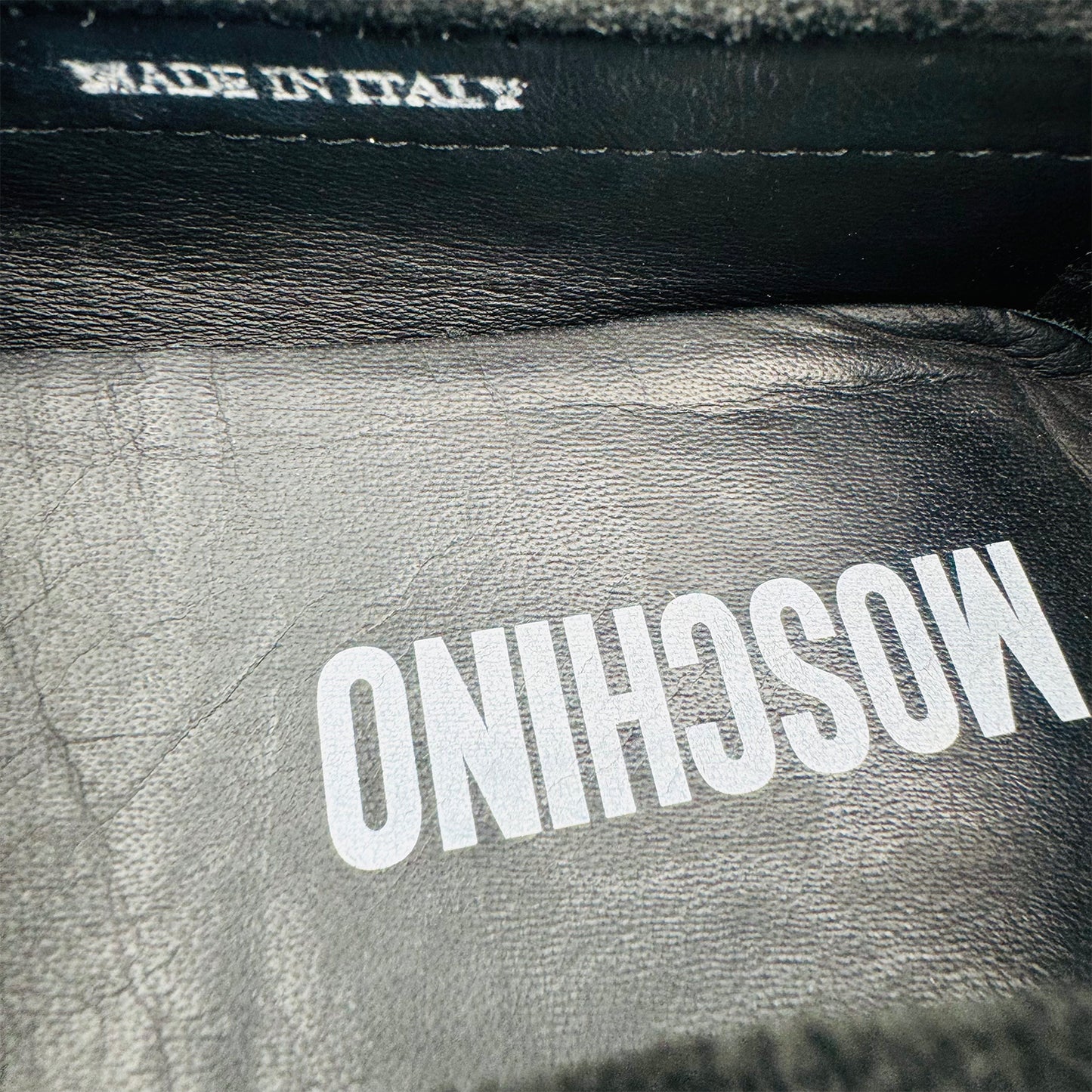 Moschino Logo Band Black Leather Loafers (Size 42.5)