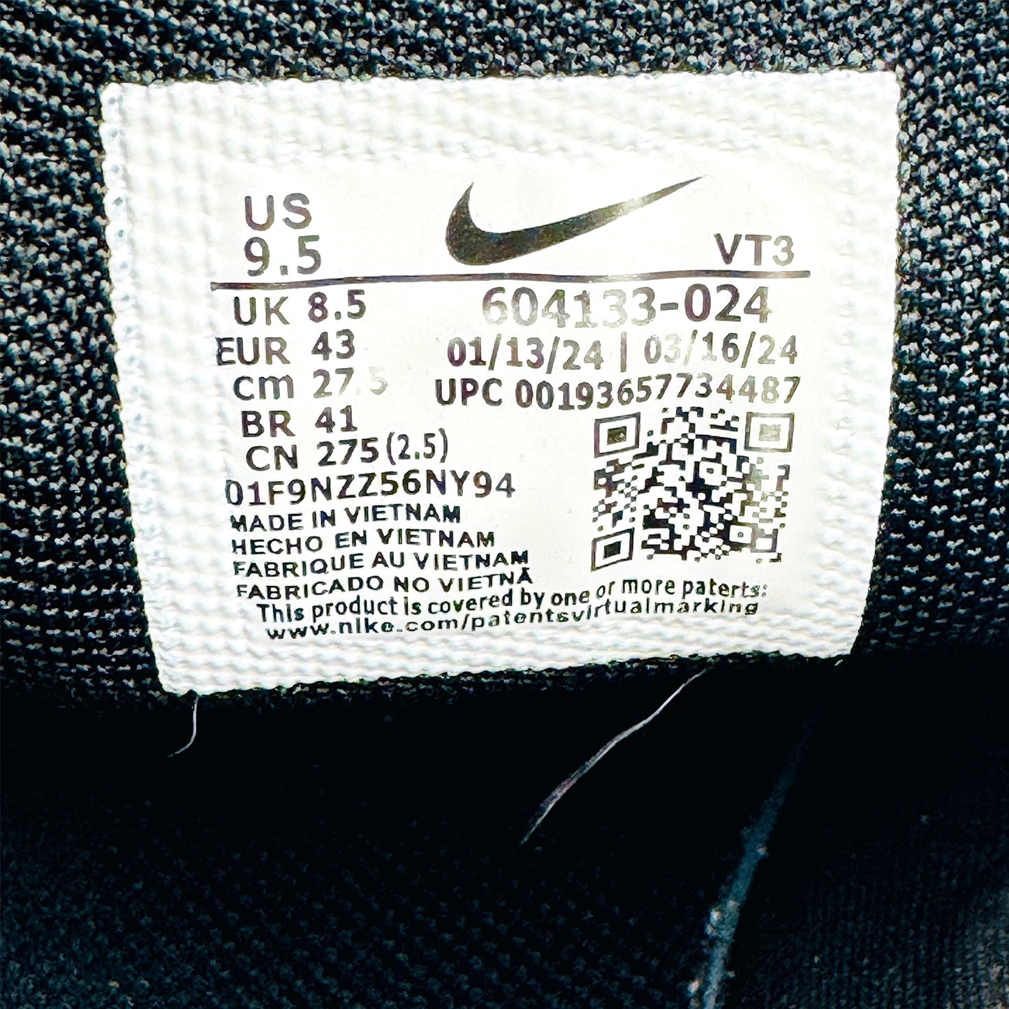 Nike Air Max Plus 'Triple Black' Shoes (Size 43) - 604133-050