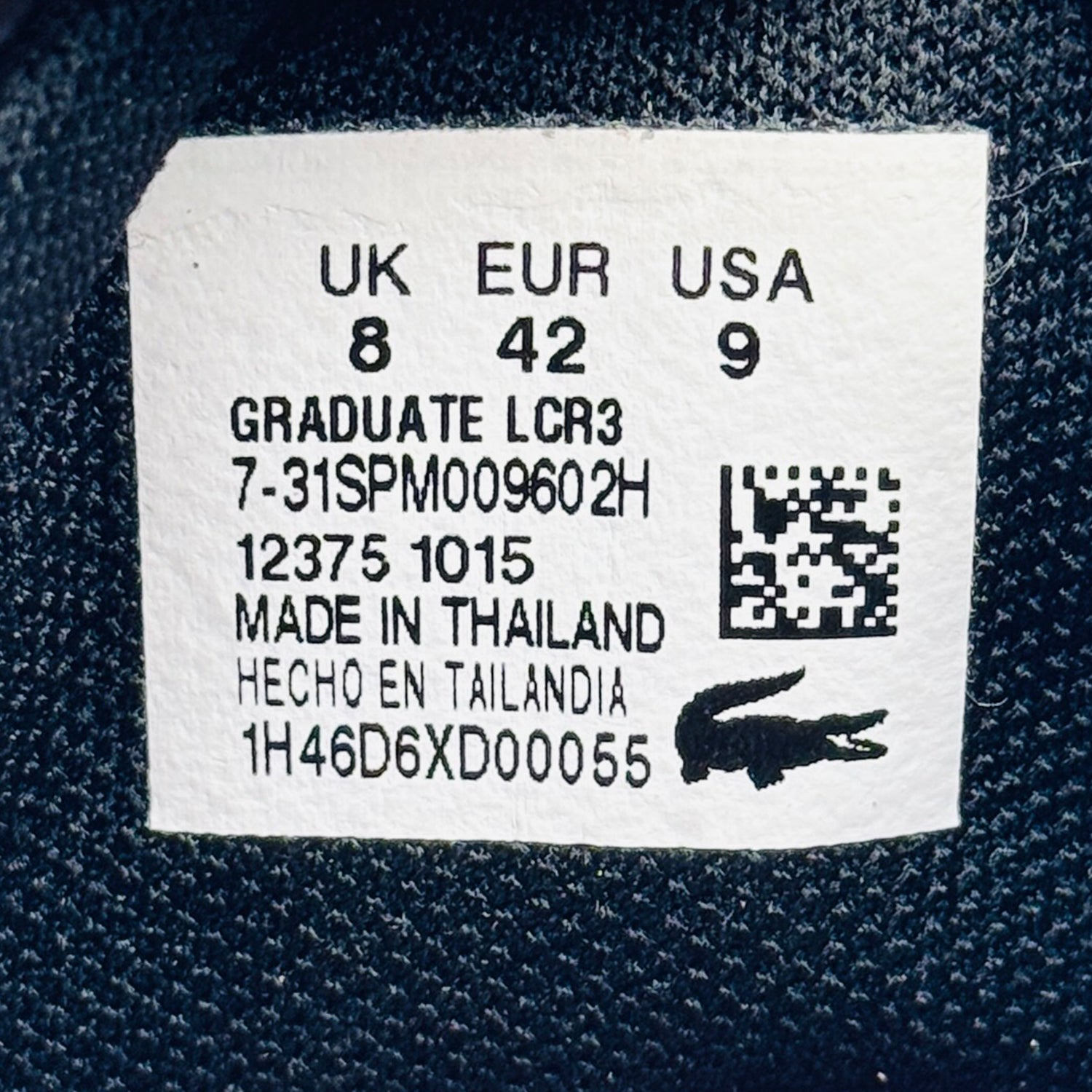 Inside size, code, made printing image of Lacoste Men's Black and White Graduate Sneakers (Size 42) - 7-31SPM009602