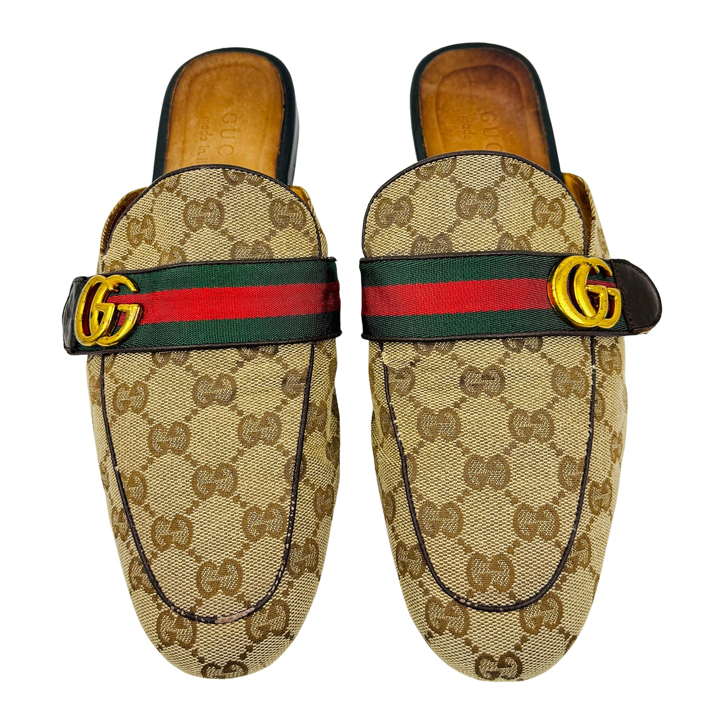 Gucci Princetown Beige GG Canvas Mules (Size 42)