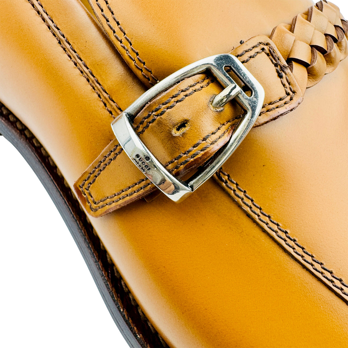 Gucci Cognac Brown Buckle Strap Leather Loafers (Size 43)