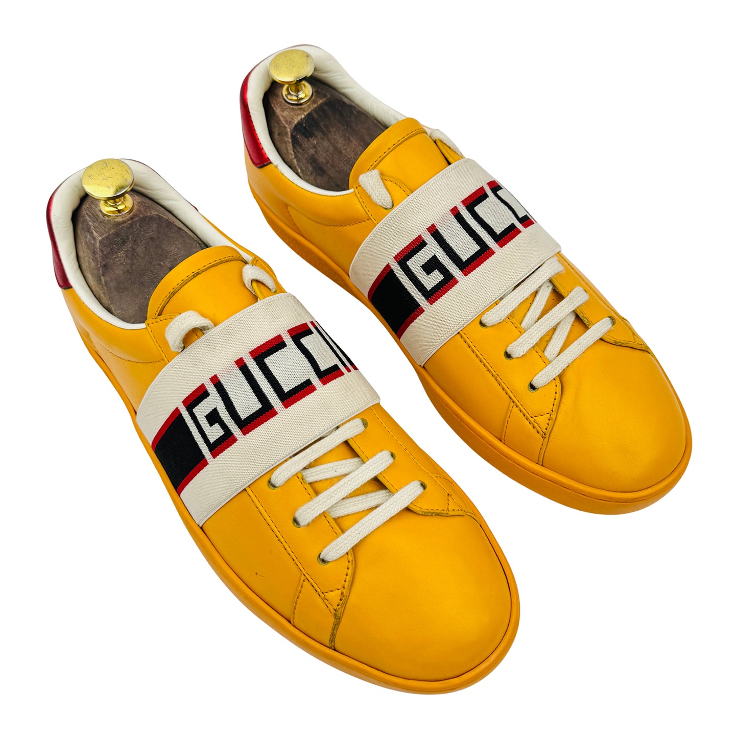 Gucci Ace Logo Stripe Yellow Sneakers (Size 41/41.5)