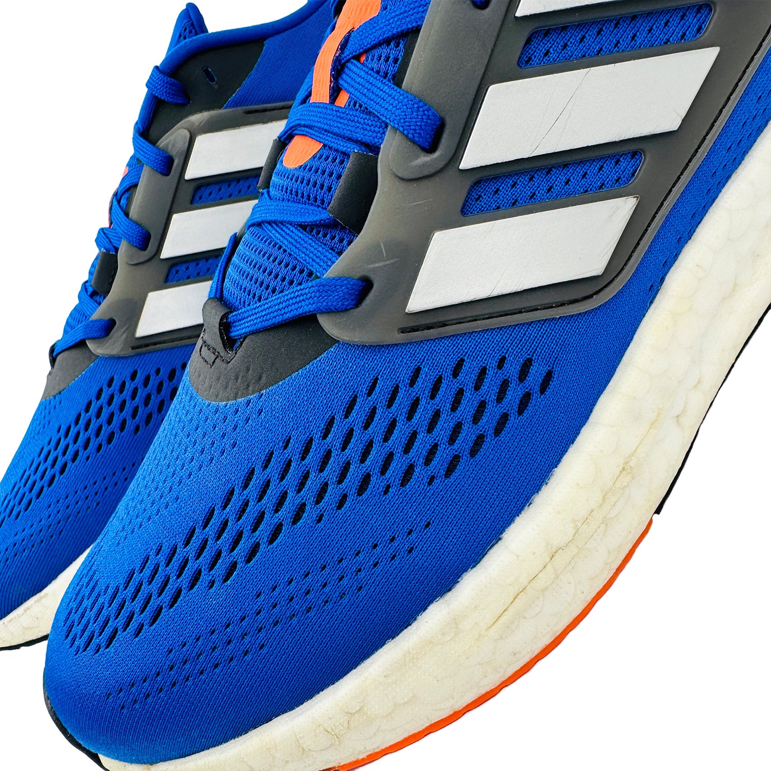 Front Closeup image of Adidas Men's Pureboost 22 Blue Sneakers (Size 46.5) - HQ1453