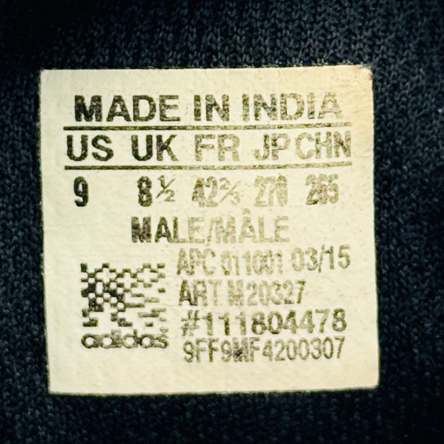 Inside Made, Code, Size printing image of Adidas Men's Stan Smith Black Sneakers (Size 42.5) - M20327