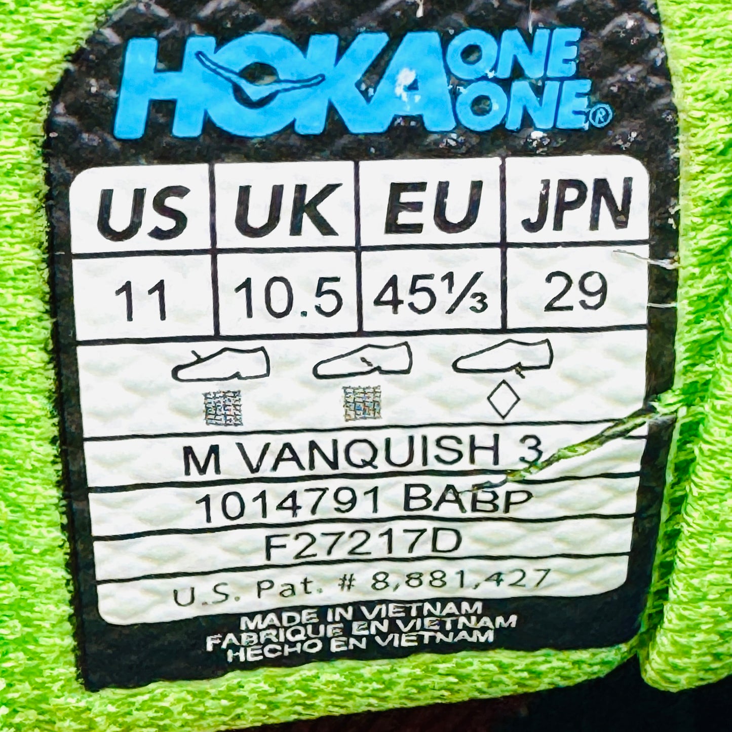 Hoka Men's Vanquish 3 Shoes (Size 45.5) - 1014791 BABP