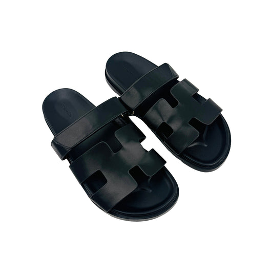 Hermès Chypre Black Sandal Slides (Size 41)