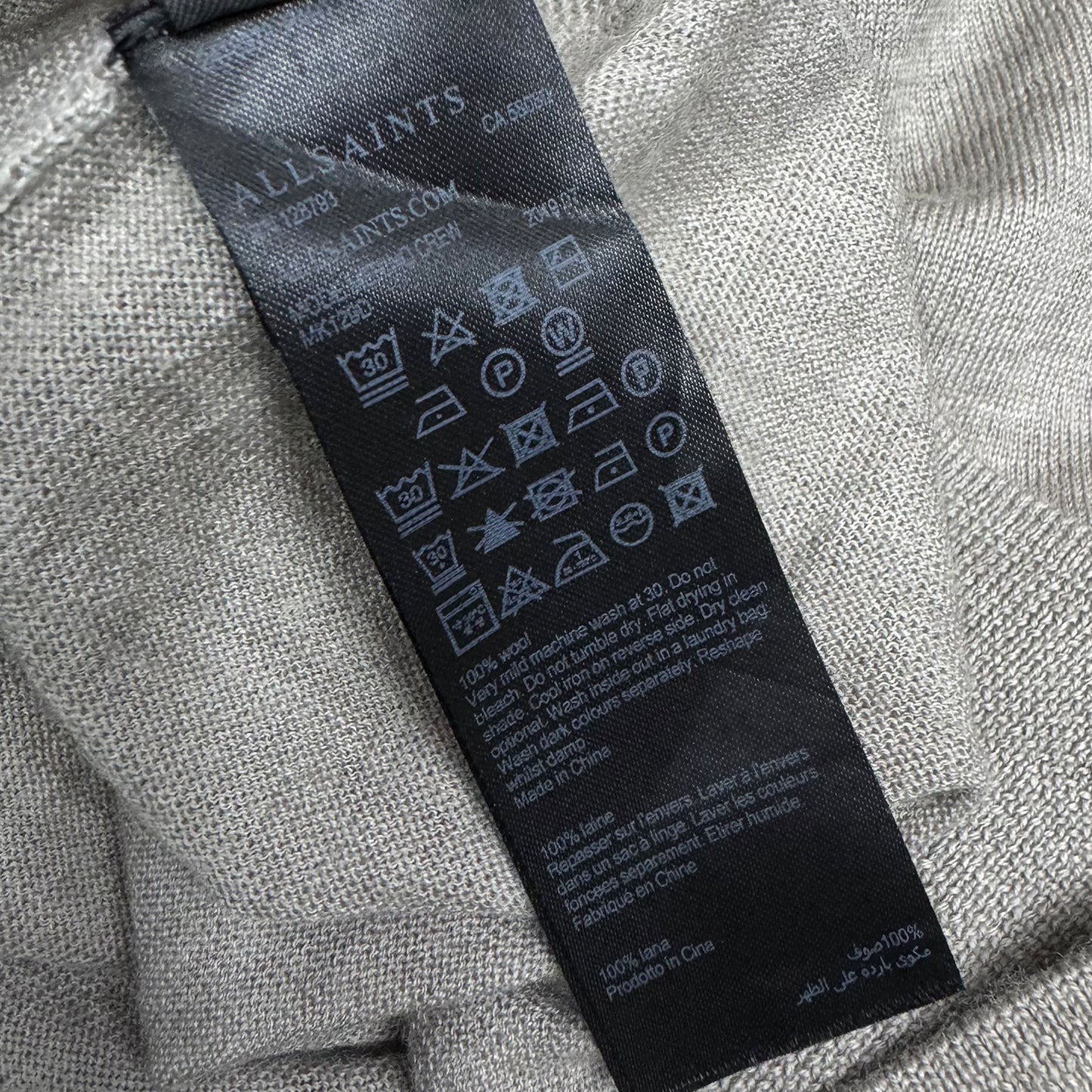 AllSaints Mode Merino Crew Neck Light Grey Sweater (Size Small)