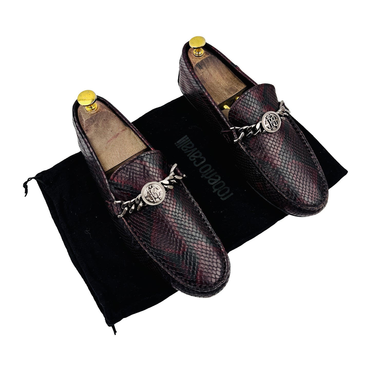 Roberto Cavalli Burgundy Snake Embossed Leather Loafers (Size 41)