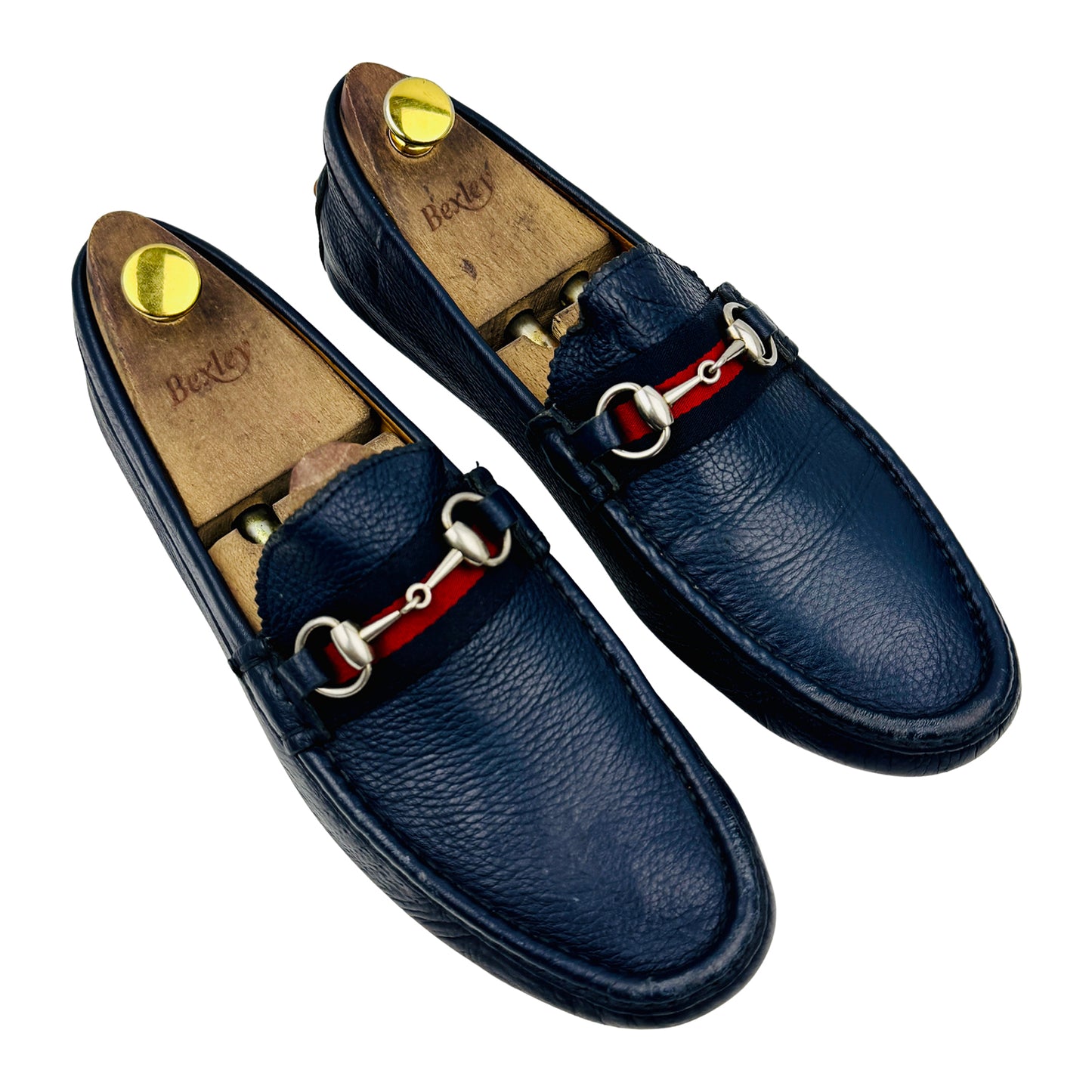 Gucci Men's Navy Blue Pebbled Leather Horsebit Loafers (Size 43)