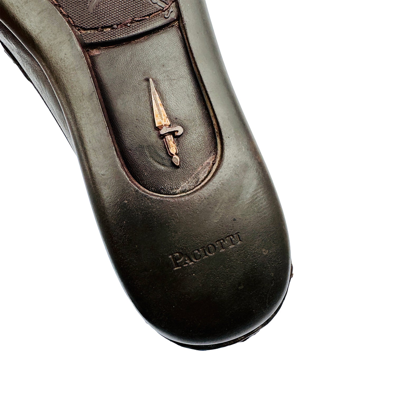 Outsole Brand Embossing closeup image of Cesare Paciotti Men's Brown Leather Loafers (Size 44/44.5)