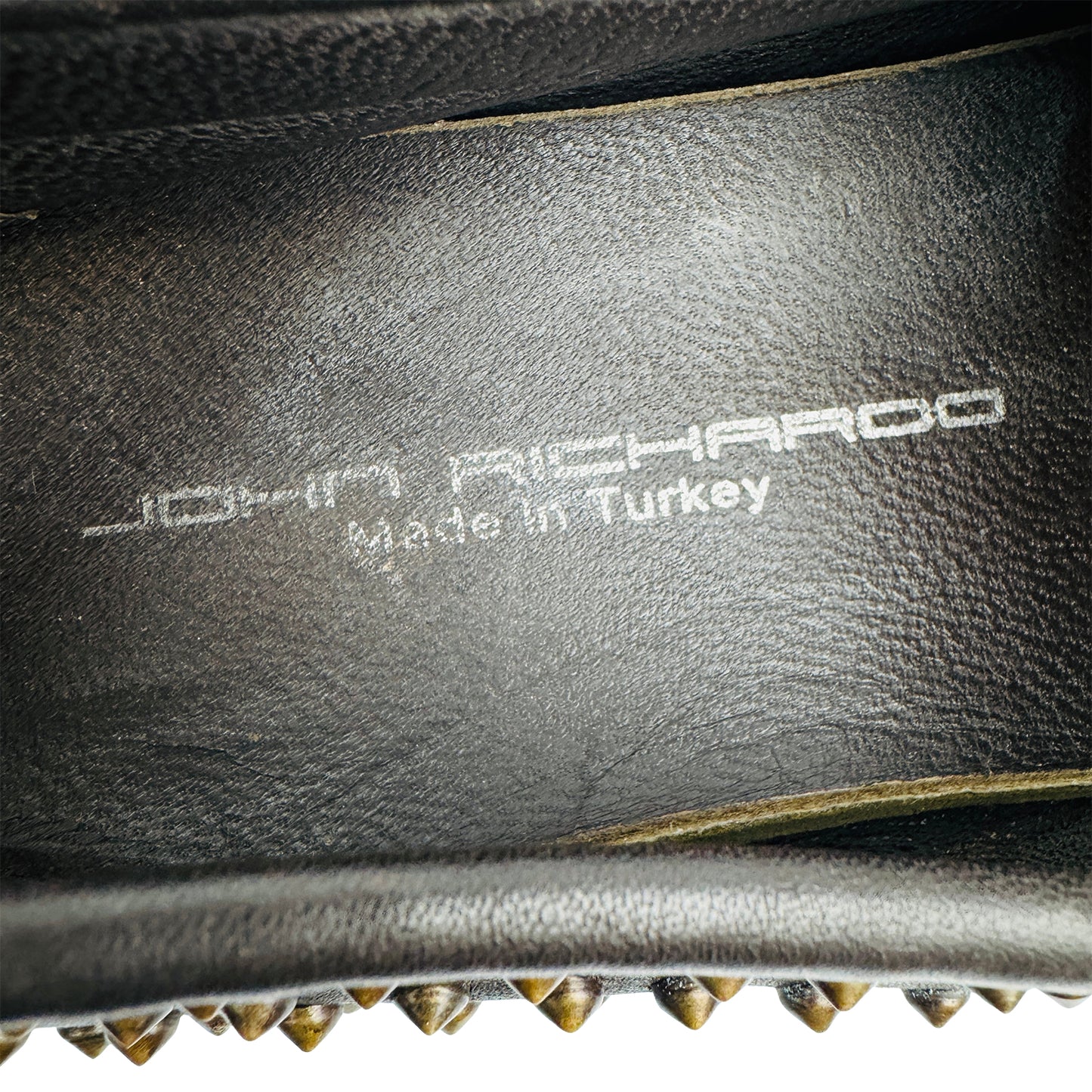 John Ricardo Brown Leather Studded Loafers (Size 43)