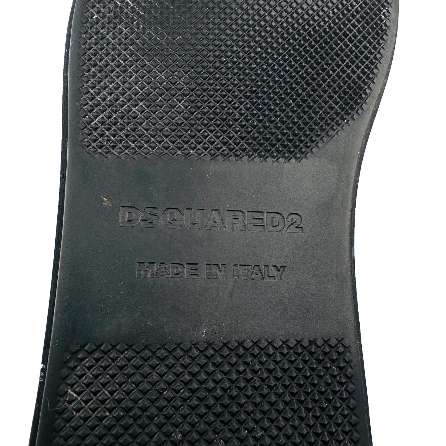 Outsole Made, Brand embossing closeup image of Dsquared2 Men's Black Slipon Sneakers (Size 41/41.5)