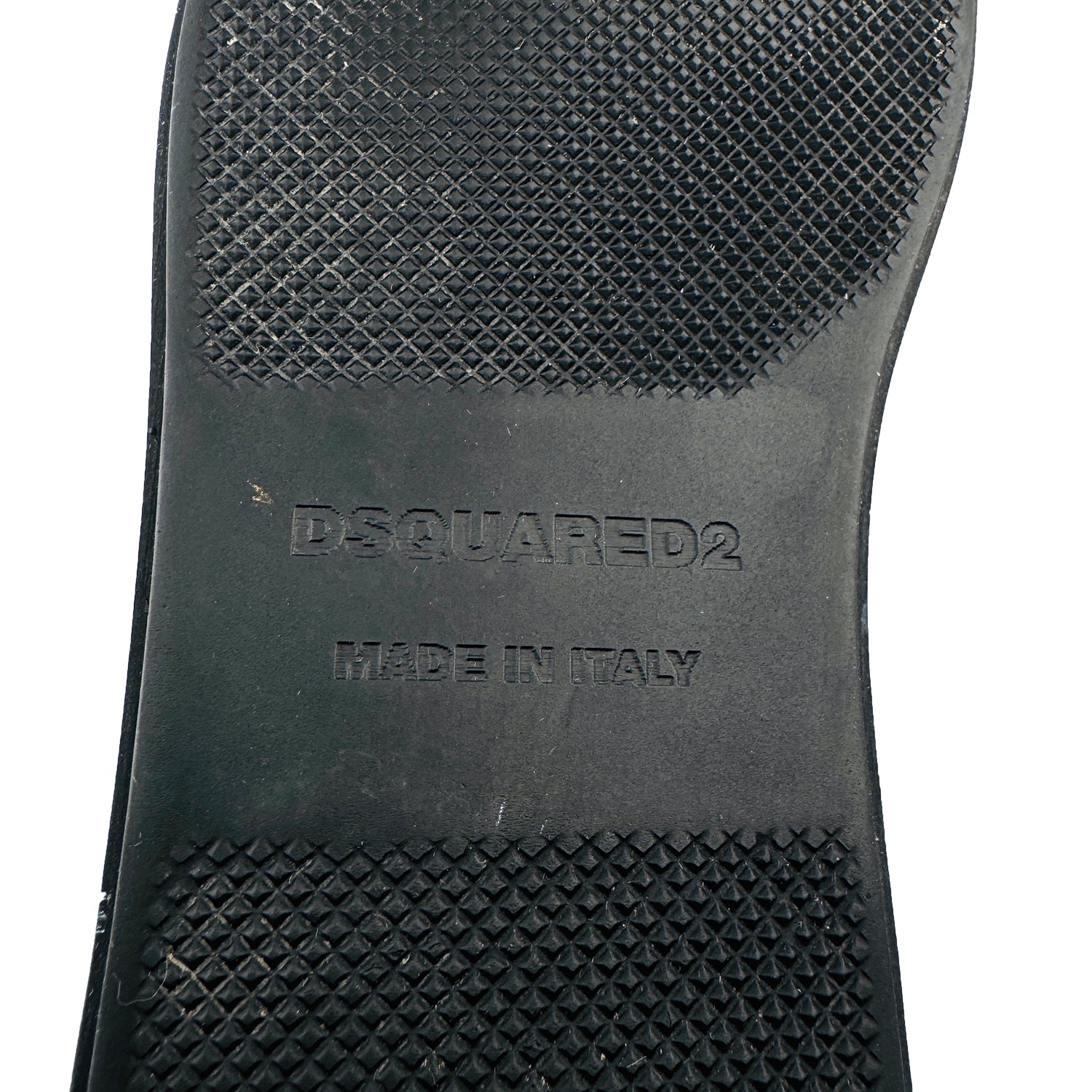 Outsole Made, Brand embossing closeup image of Dsquared2 Men's Black Slipon Sneakers (Size 41/41.5)
