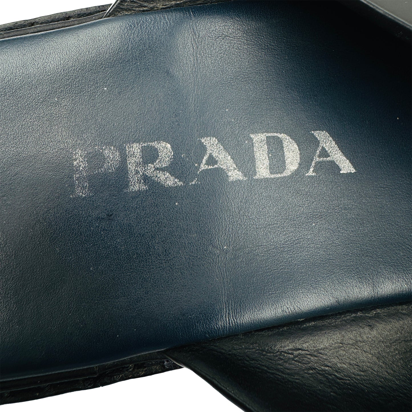 Prada Black Leather Cross Strap Sandal Slides (Size 43/43.5)