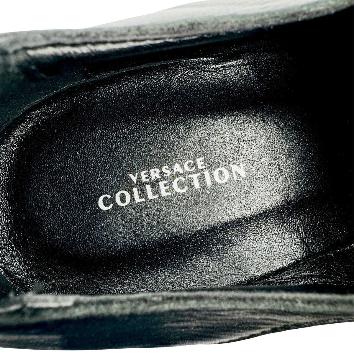 Versace Collection Studded Toe Black Leather Shoes (Size 43/43.5)