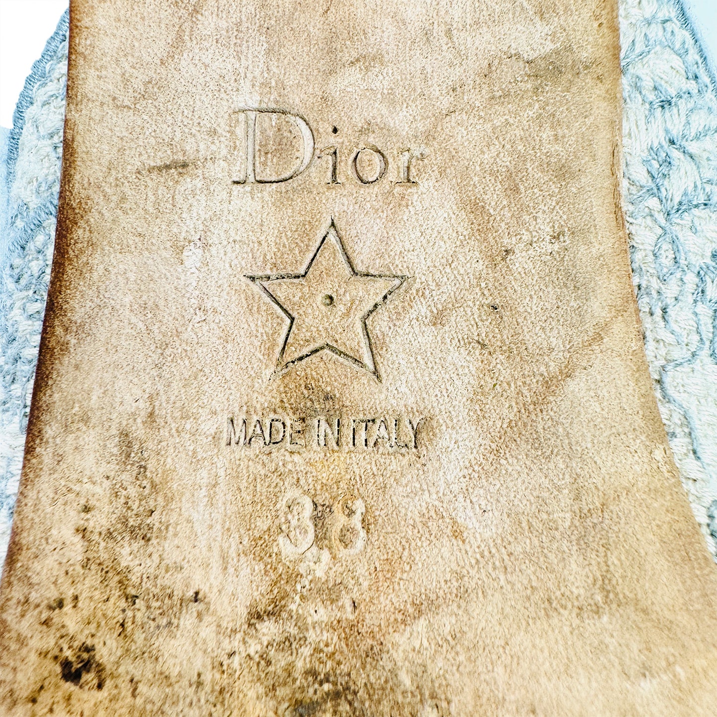 Christian Dior Dway 'Stone Grey' Embroidered Cotton Mules (Size 38)
