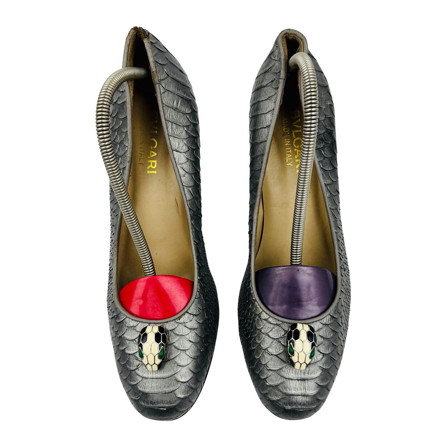 Bvlgari Women's Silver Snakeskin Leather Heels (Size 39)