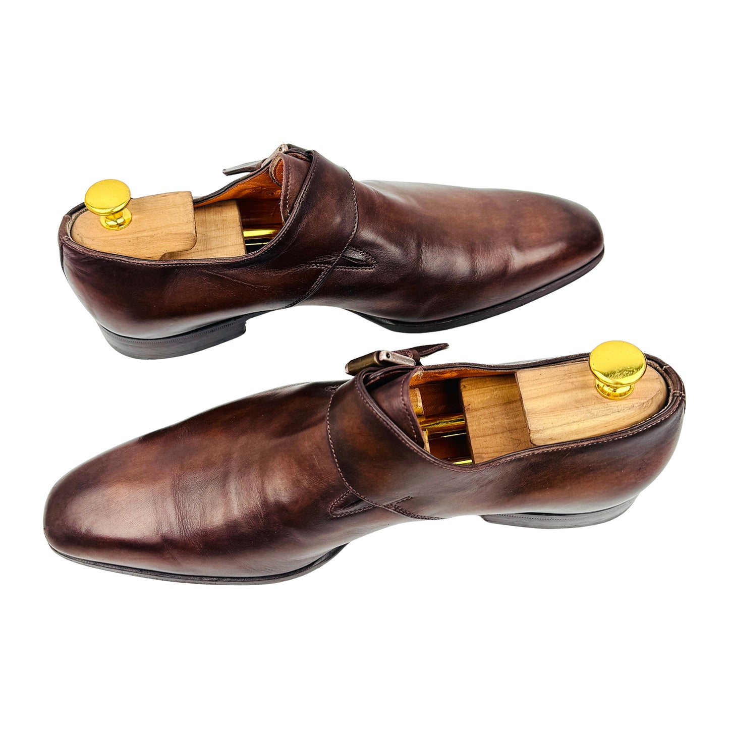 Santoni Men's Brown Leather Monk Strap Shoes (Size 42)