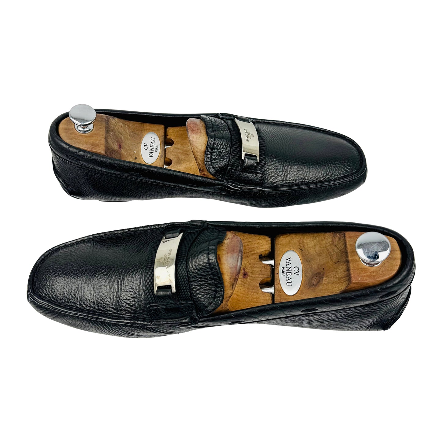 Prada Men's Black Grained Leather Loafers (Size 44)