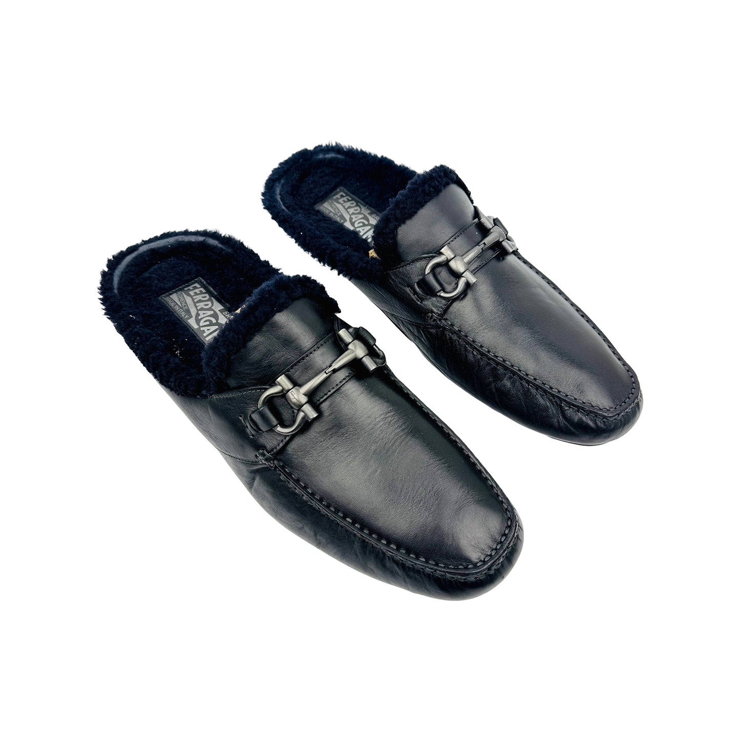 Salvatore Ferragamo Shearling-Lined Mules (Size 45/45.5)