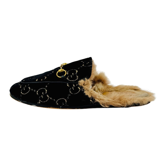 Gucci Princetown GG Velvet 'Black Gold' Slippers (Size 38)