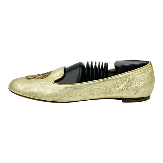 Alexander McQueen Gold Sequin Skull Flats (Size 40) - 294034