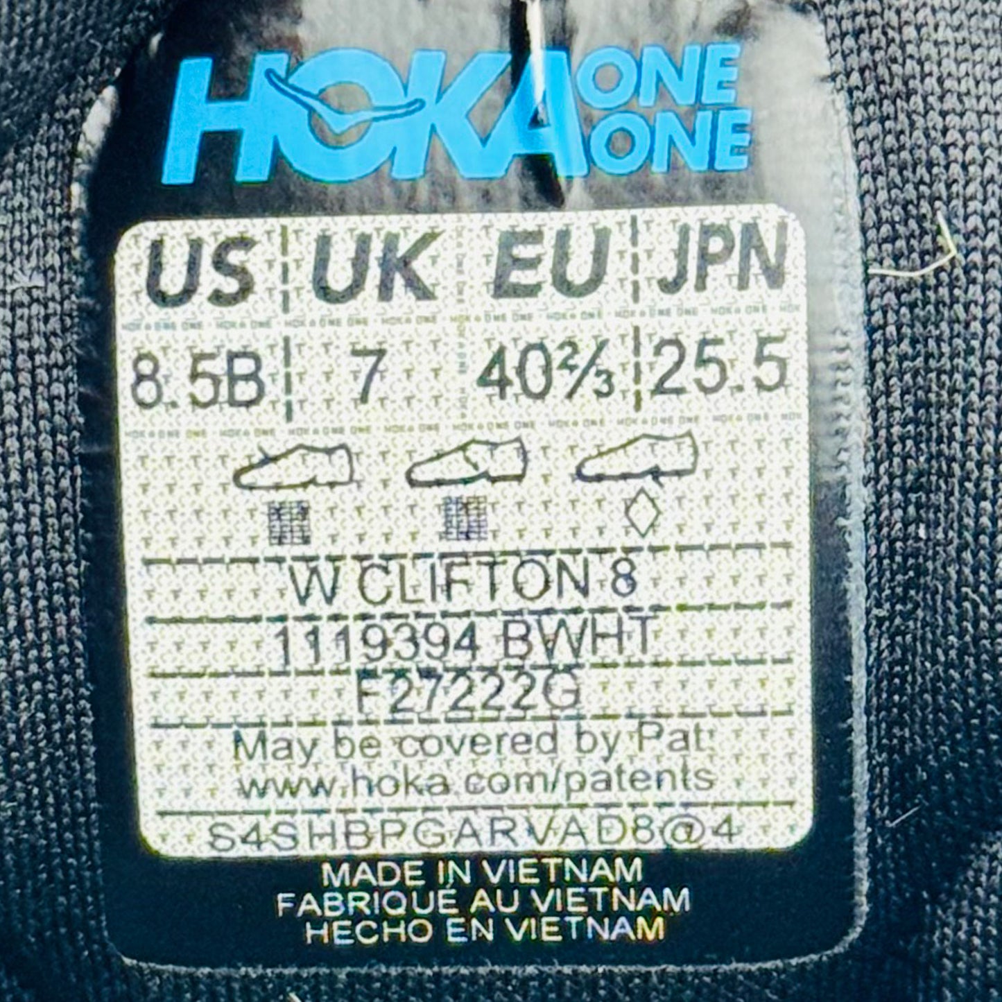 Hoka One One Clifton 8 Shoes (Size 40/40.5) - 1119394 BWHT