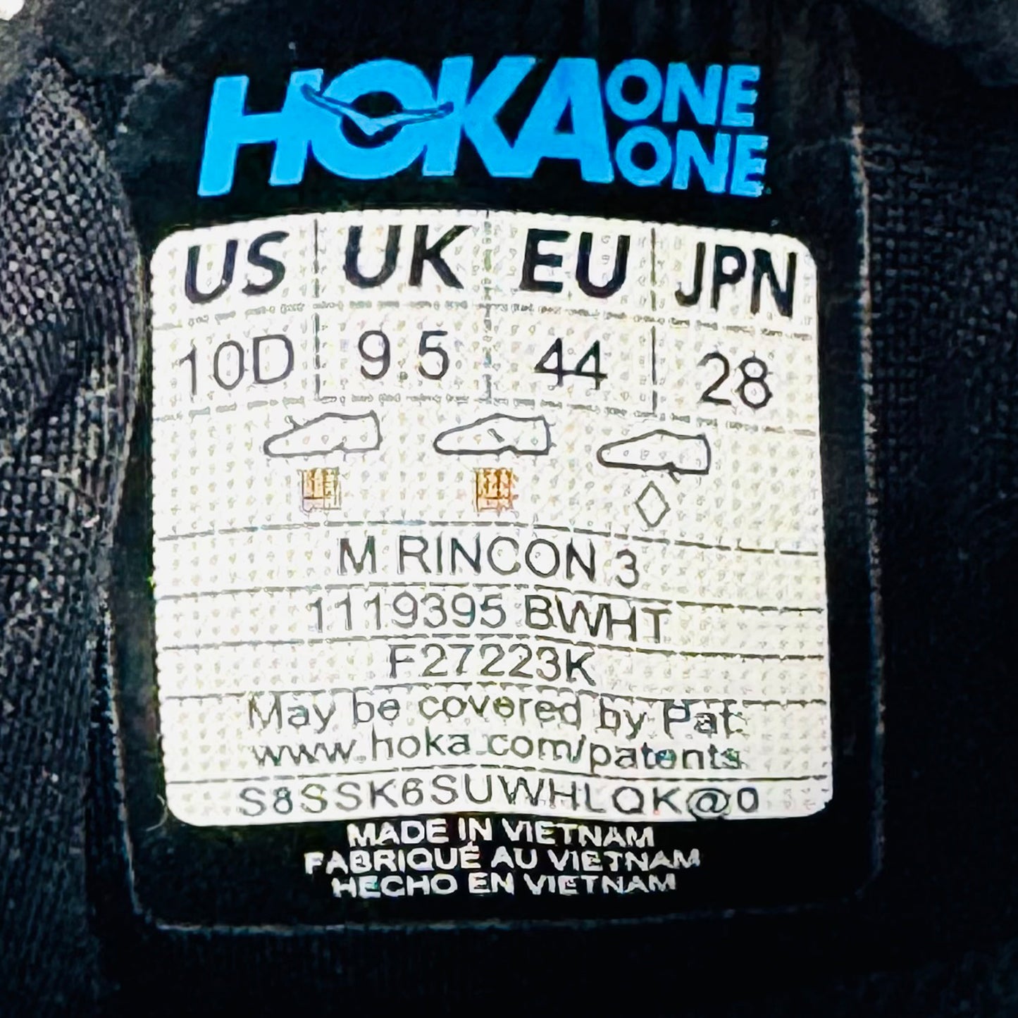 Hoka Rincon 3 Black White Shoes (Size 44) - 1119395 BWHT