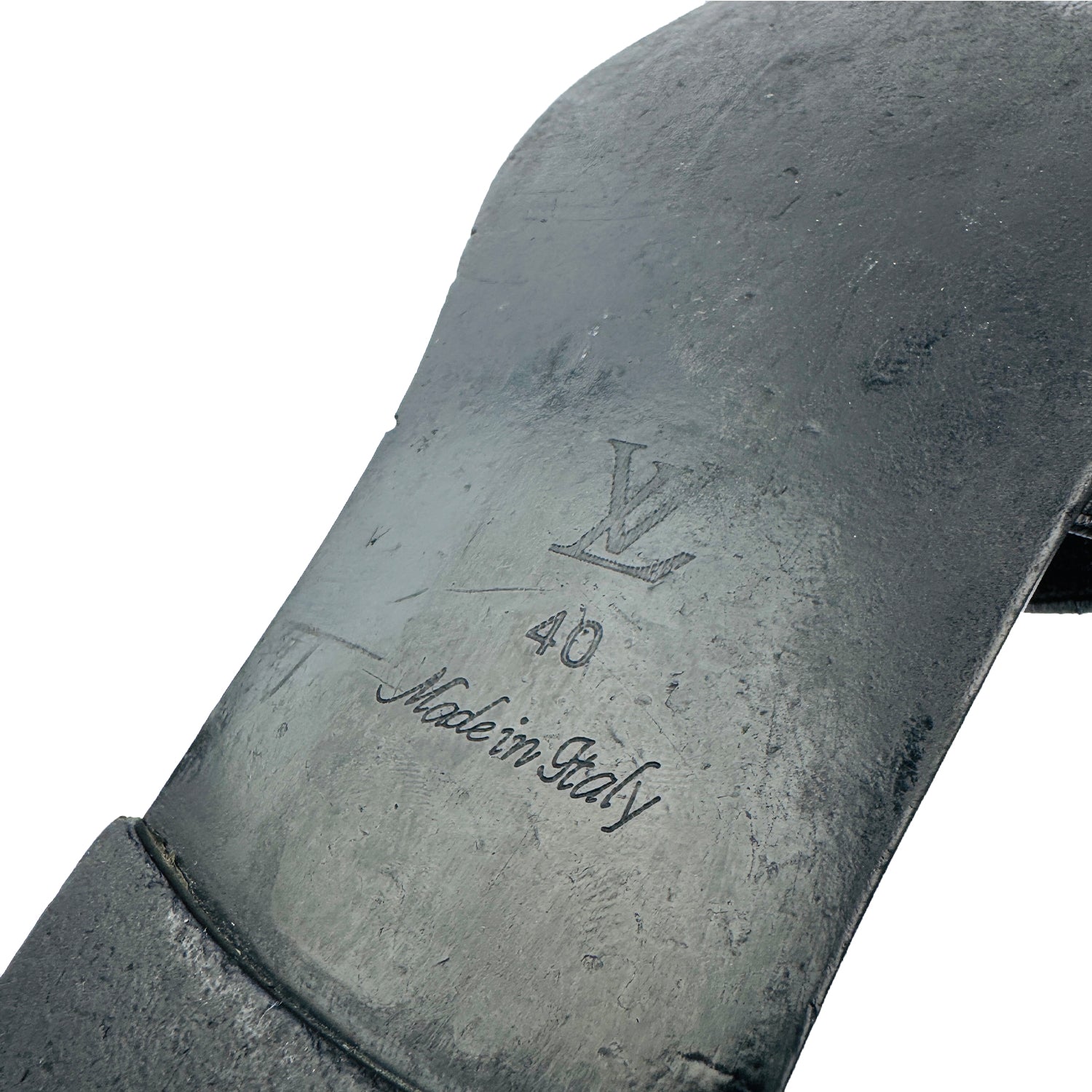 Outsole Made, Size closeup image of Louis Vuitton Black Beach Slides (Size 40) 