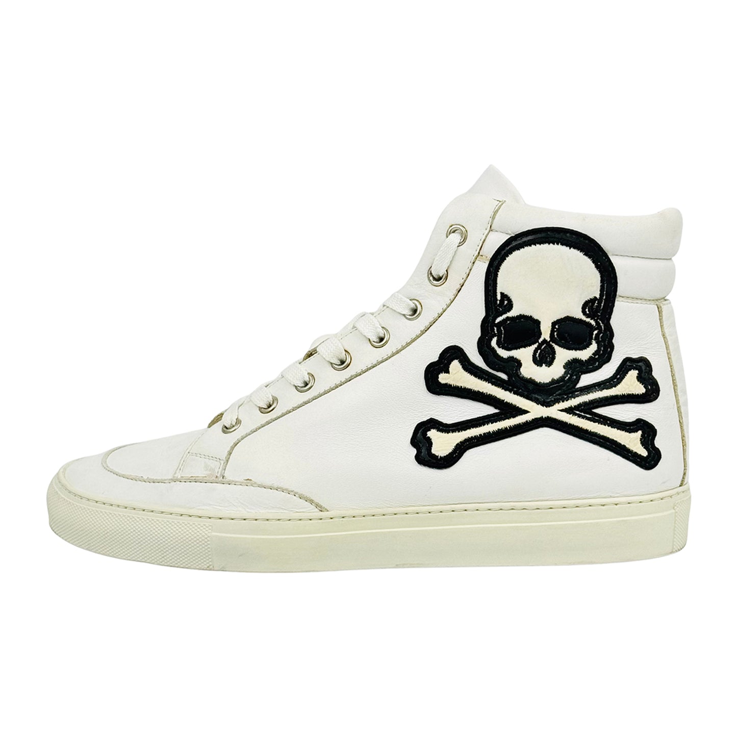 Philipp Plein High-Top Black Skull White Sneakers (Size 41)