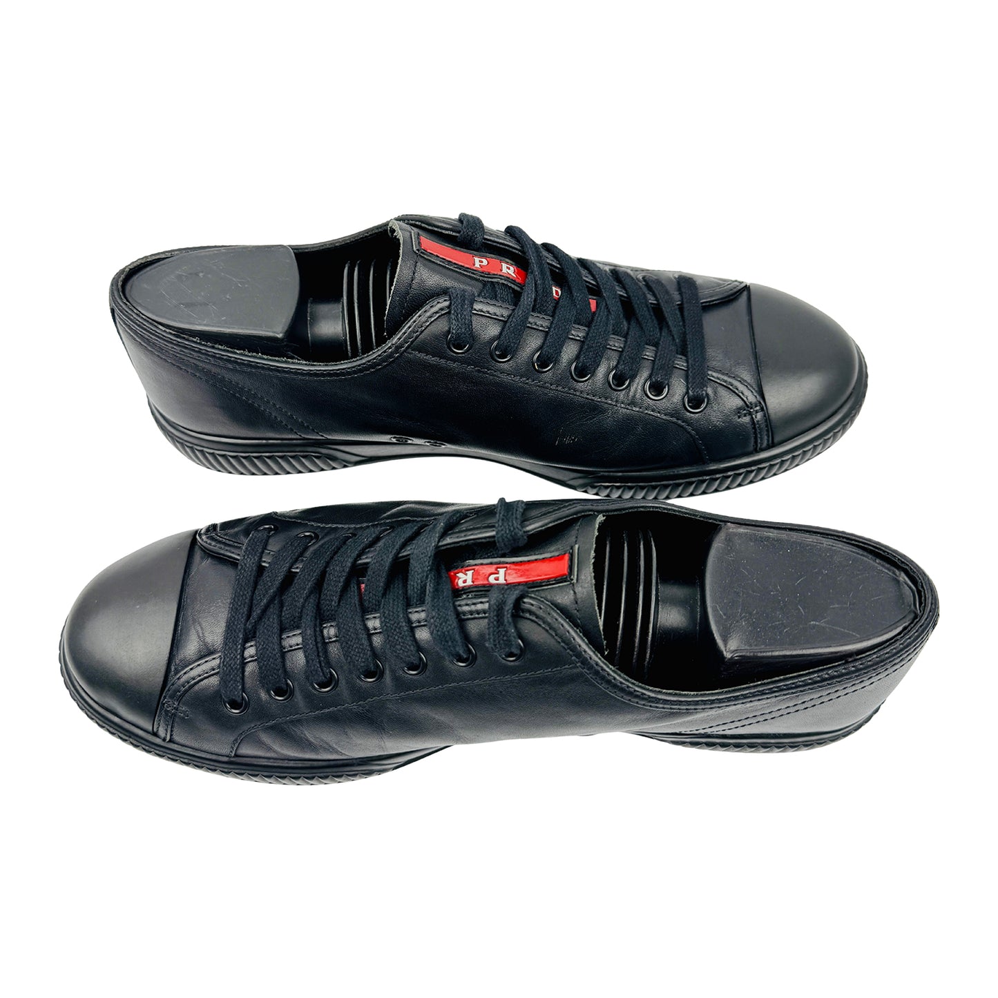 Prada Men's Black Leather Sneakers (Size 42.5)