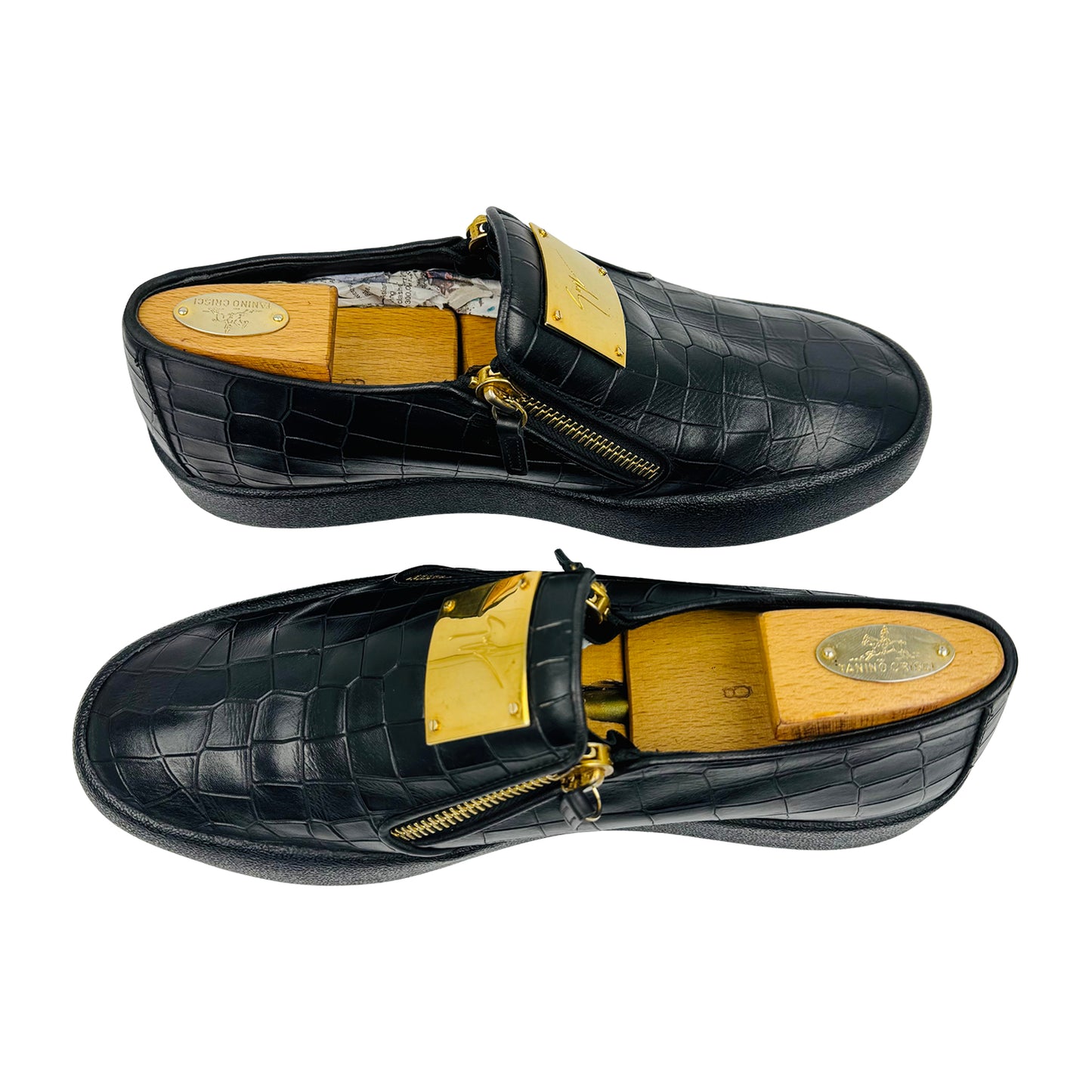 Giuseppe Zanotti Black Croc Embossed Leather Shoes (Size 45)