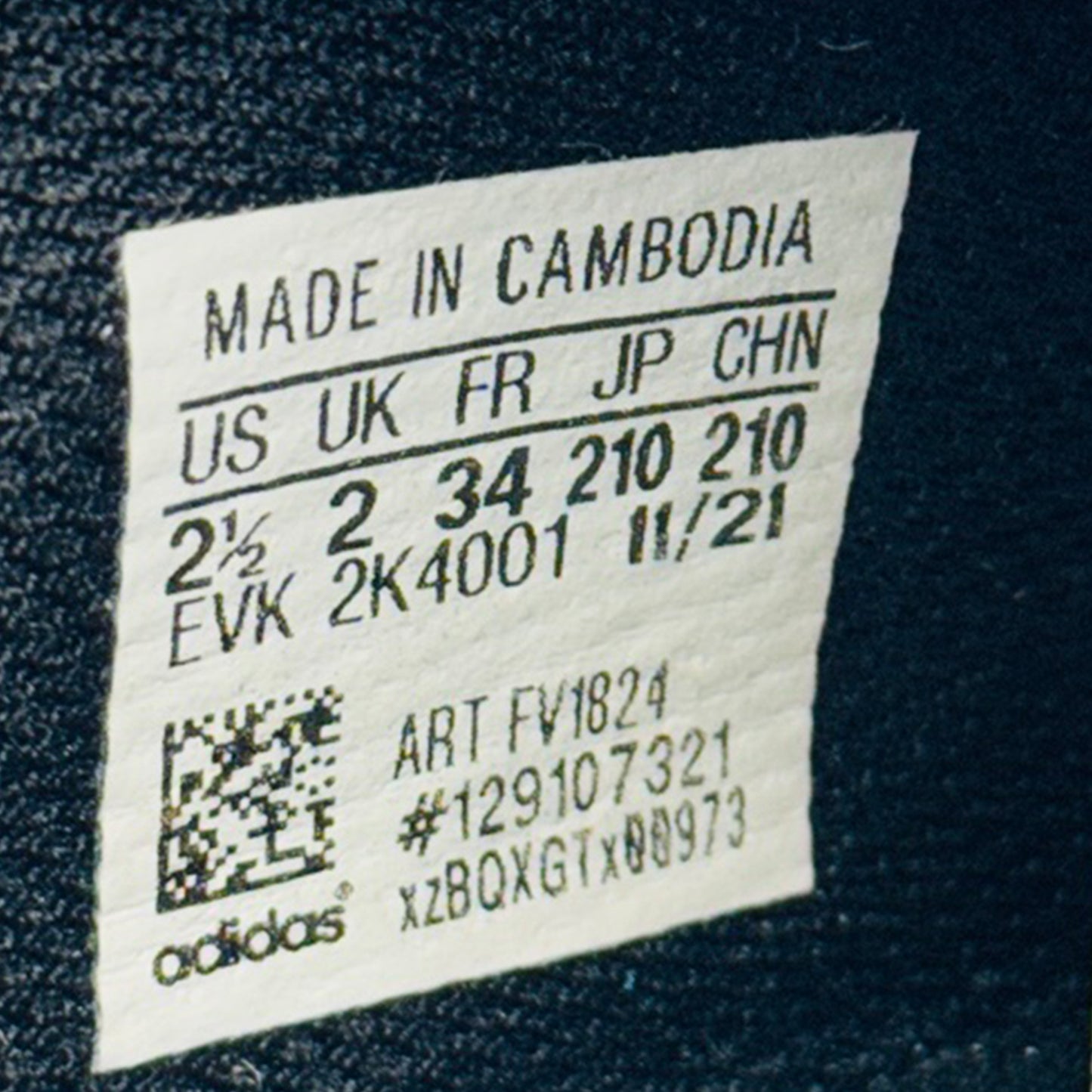 Inside made, size and code printing image of Adidas Kid's U_Path Run Sneakers (Size 34) - FV1824