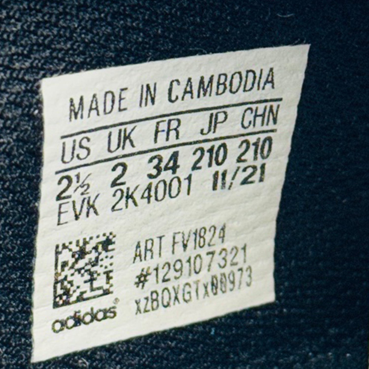 Inside made, size and code printing image of Adidas Kid's U_Path Run Sneakers (Size 34) - FV1824