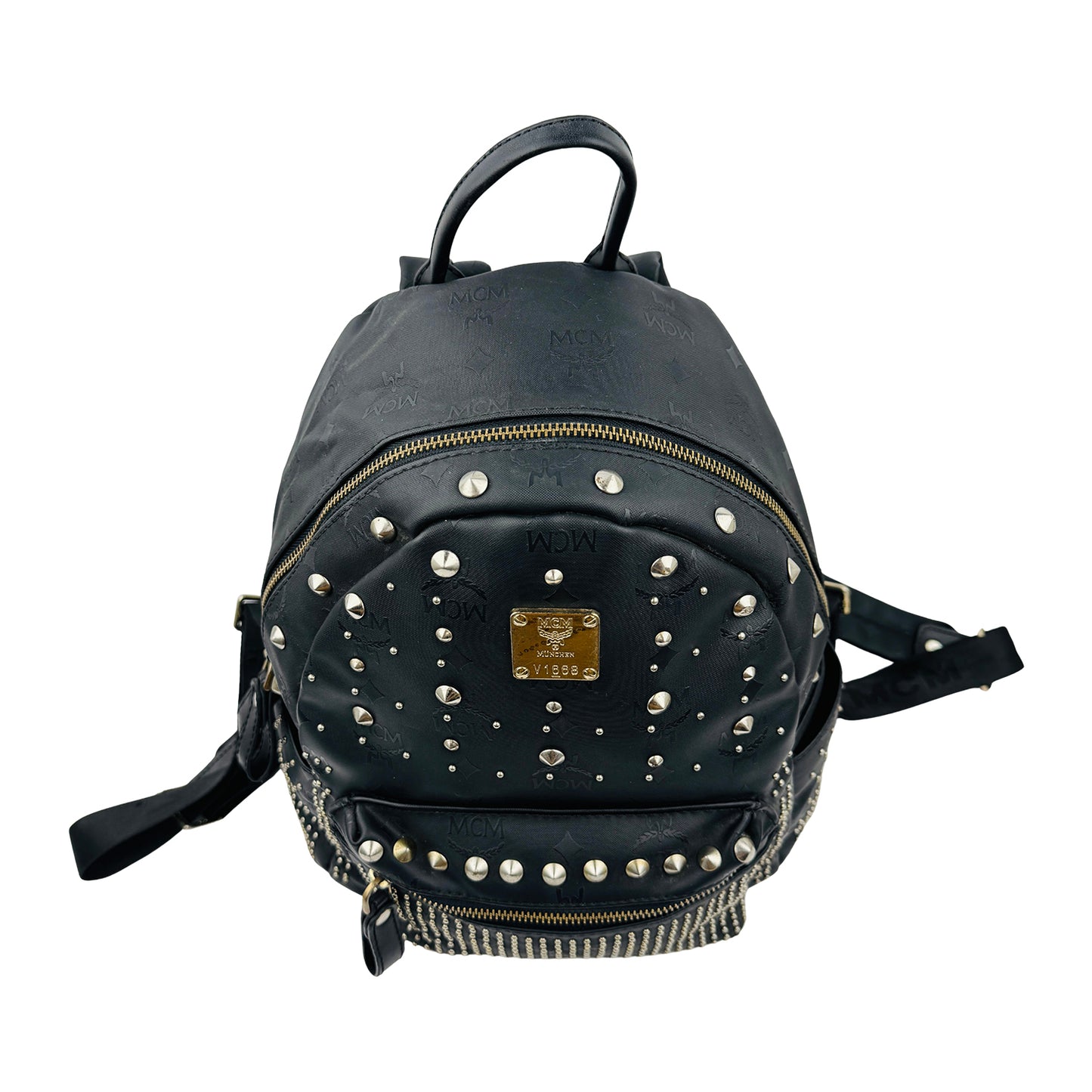 MCM Stark Black Visetos Mixed Studded Backpack