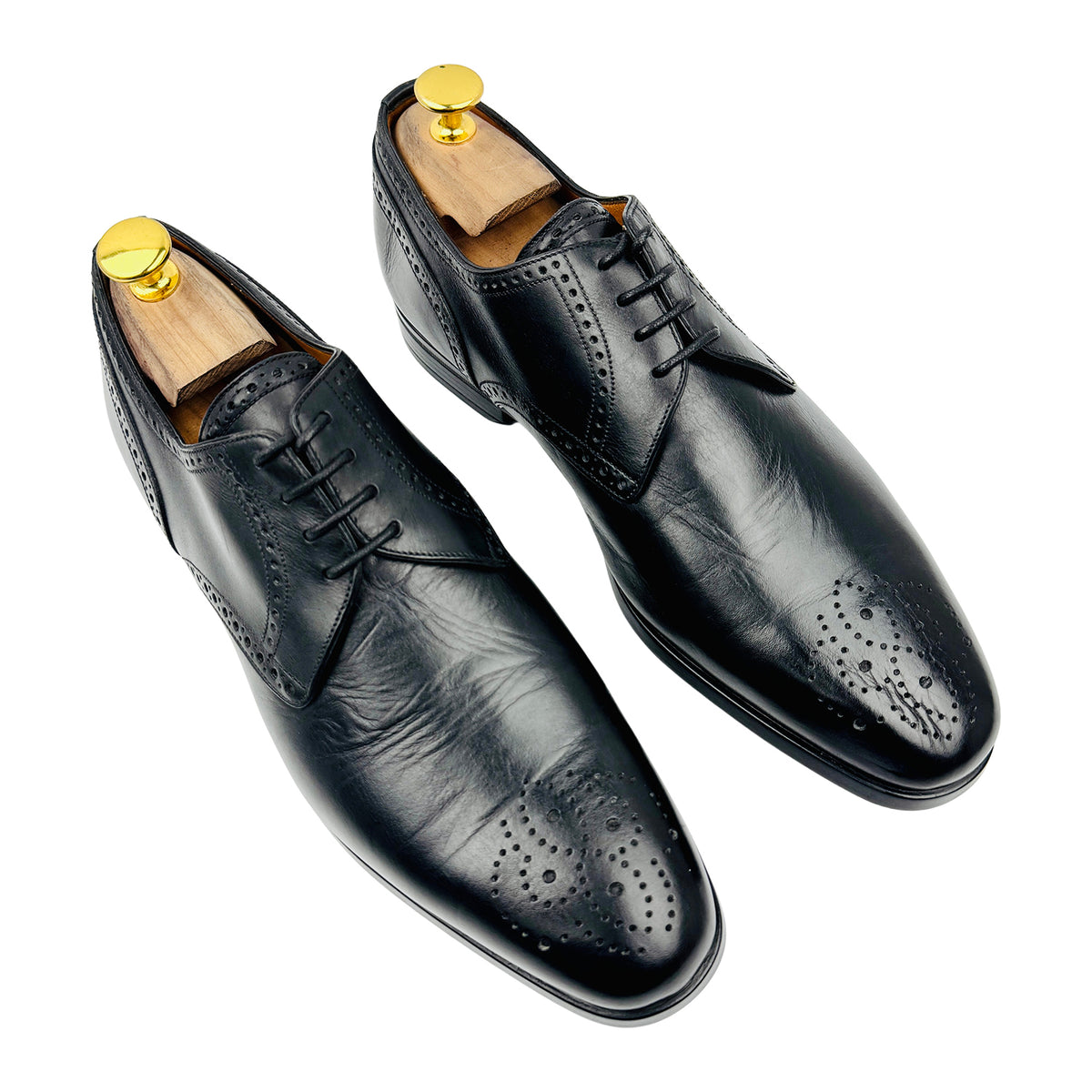 Bally Men's Black Perforated Leather Derby Shoes (Size 40/40.5)