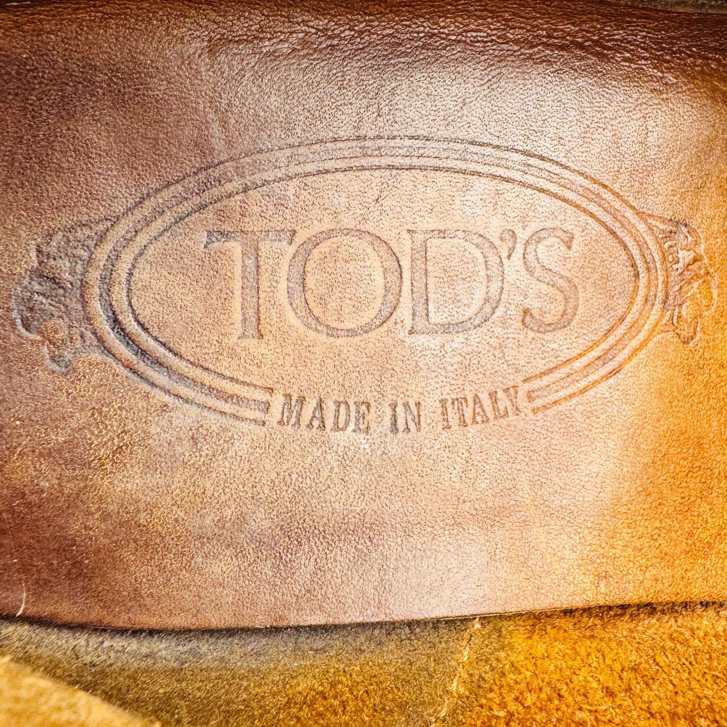 Inside Made, Brand Embossing image of Tod's Men's Gommino Brown Leather Loafers (Size 43)