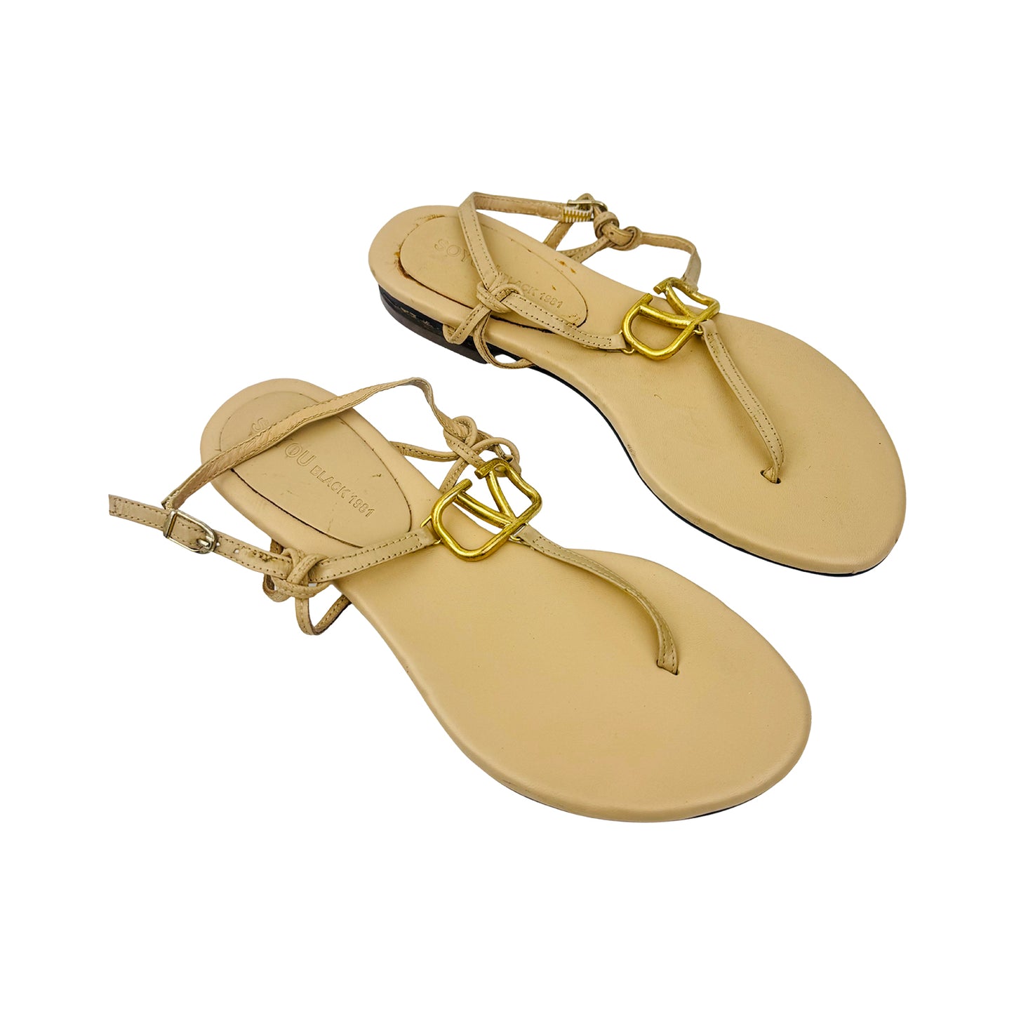 Soyou Black 1981 Beige Leather Sandals (Size 36.5/37)