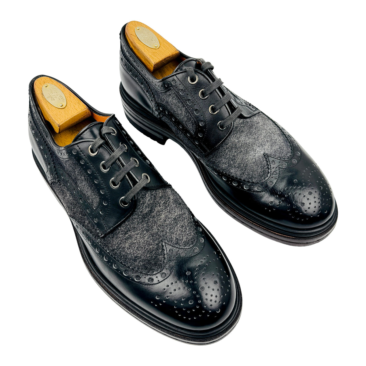 Santoni Men's Suede Black Wingtip Derby Shoes (Size 42.5)