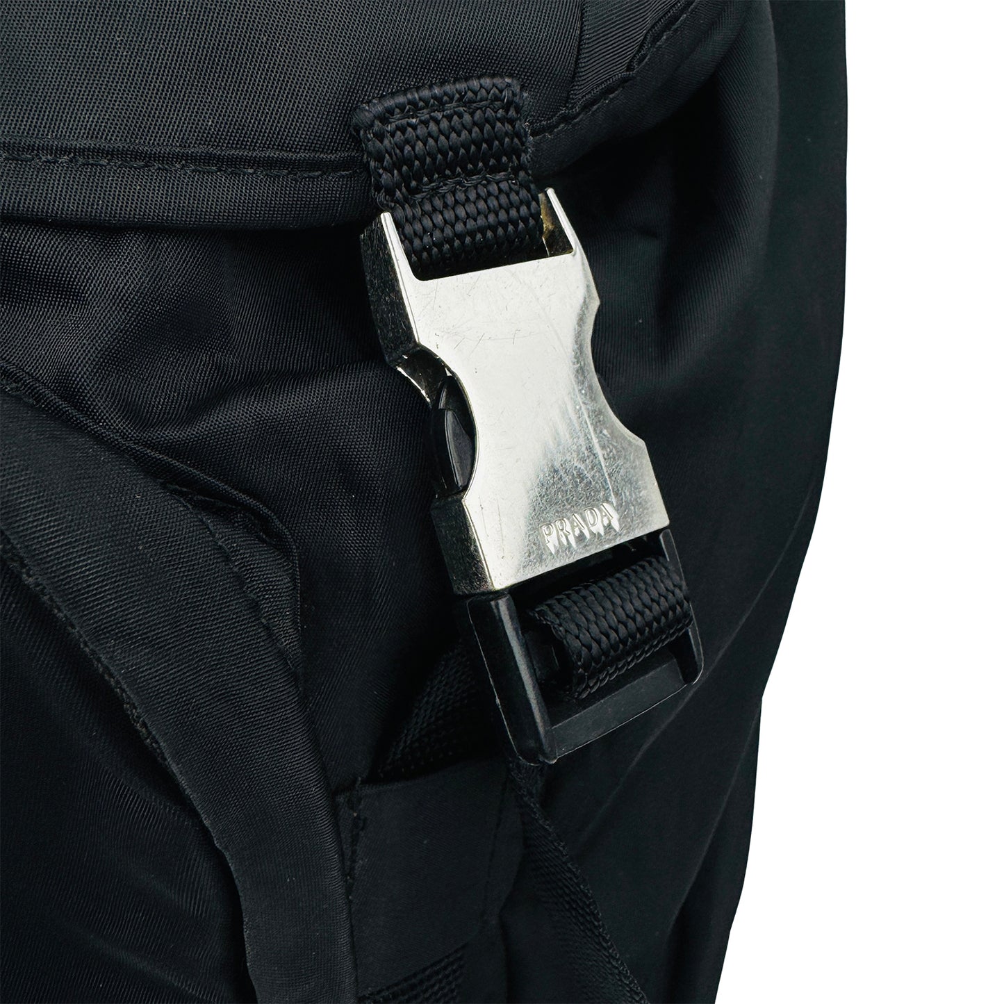 Prada Black Tessuto Nylon Double Buckle Backpack