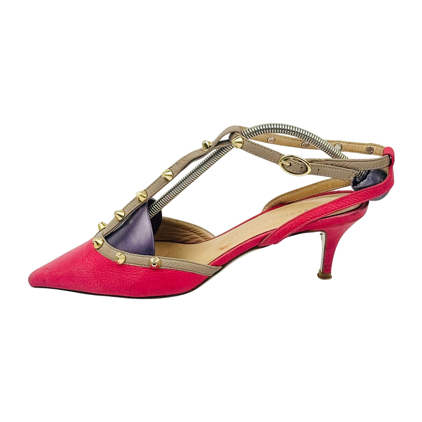 Andrea Puccini Gold-Tone Studs Heel Sandals (Size 38.5)